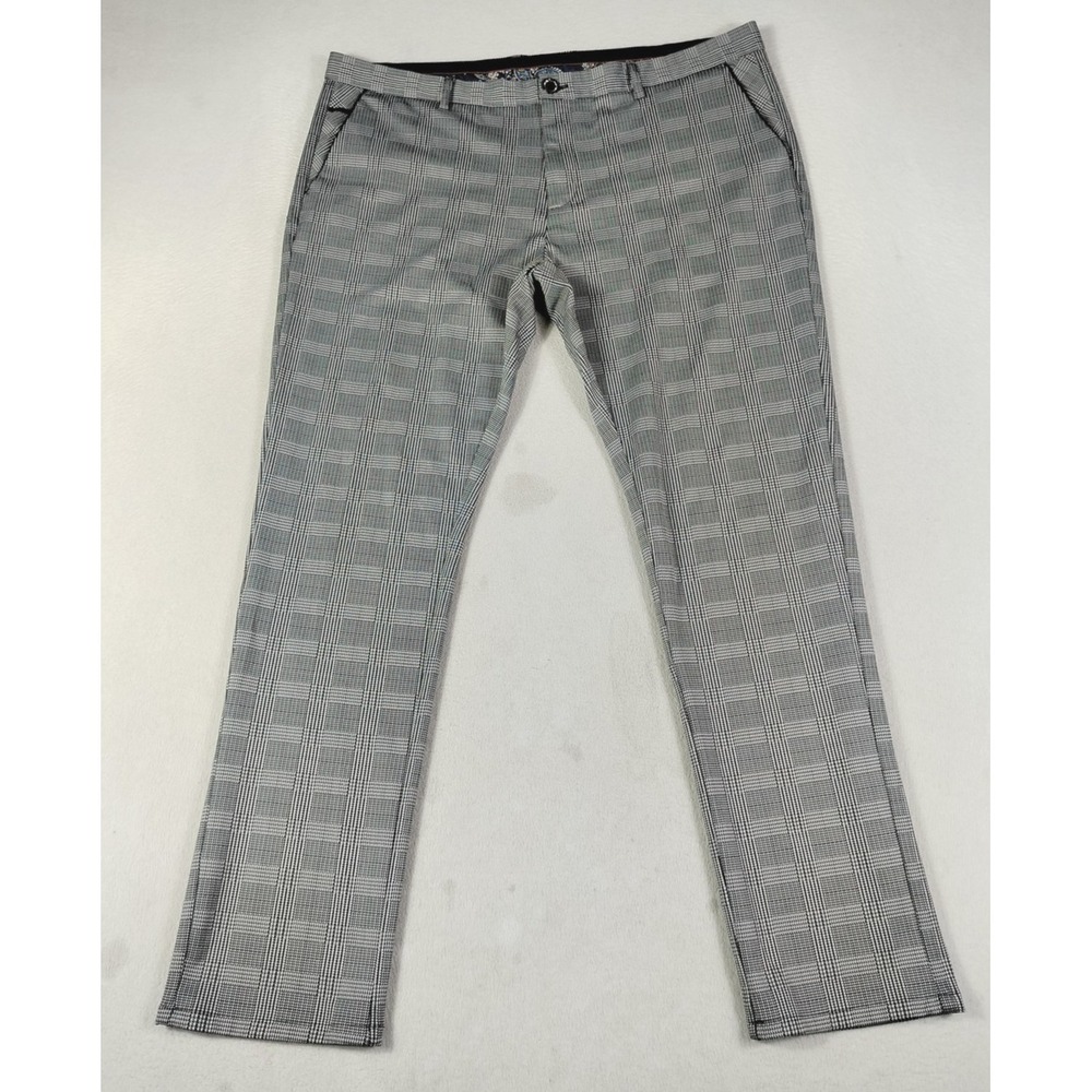 Suslo Couture Pants Mens 42 Gray White Plaid Slim Fit Knit Dress Office Casual